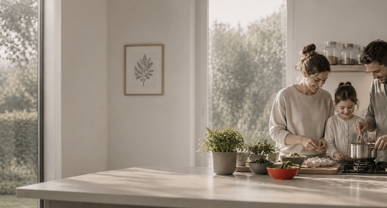 Familie kocht gemeinsam in der Küche